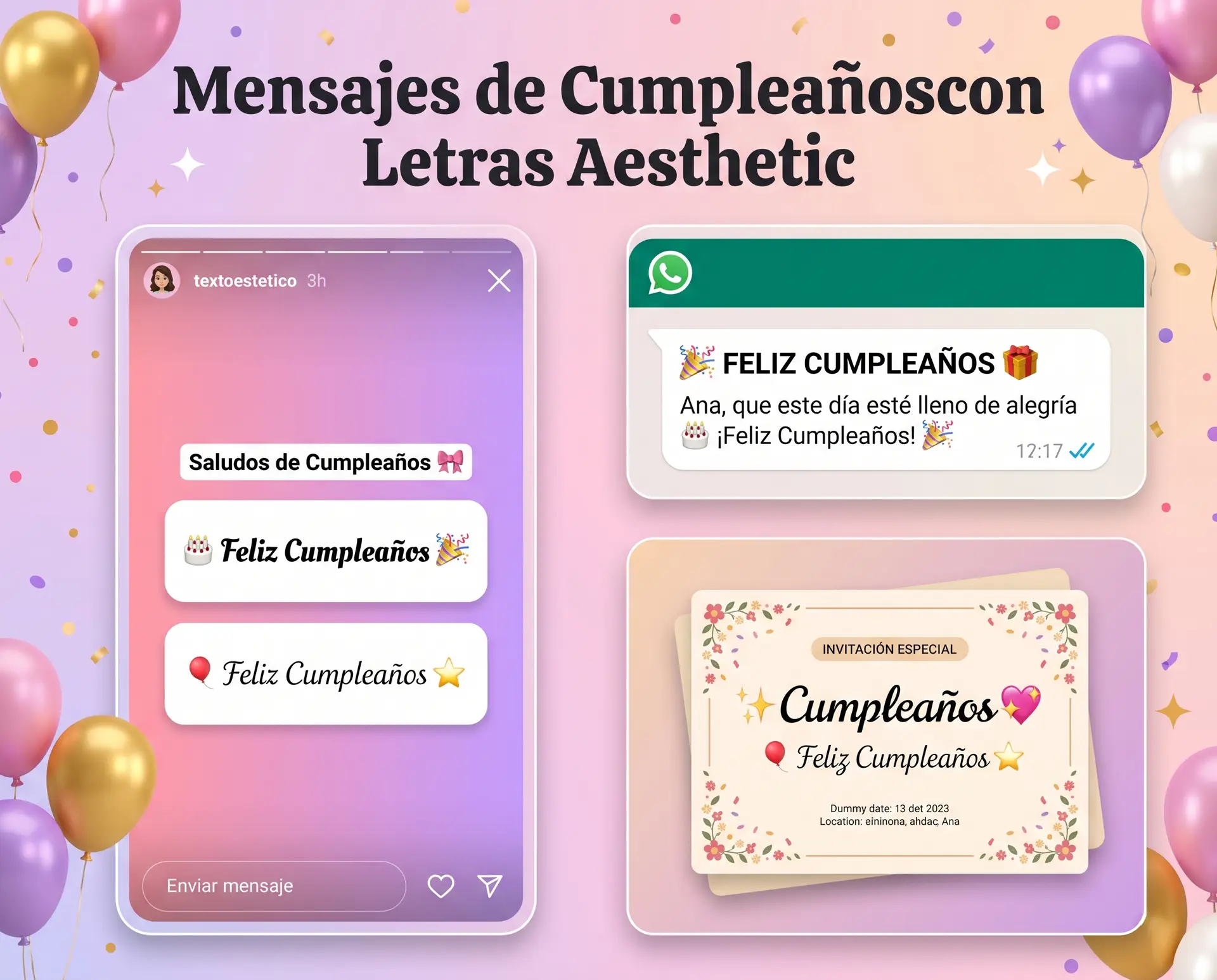 Letras aesthetic para cumpleaños: texto decorado con emojis y tipografías cursivas para felicitar en WhatsApp e Instagram