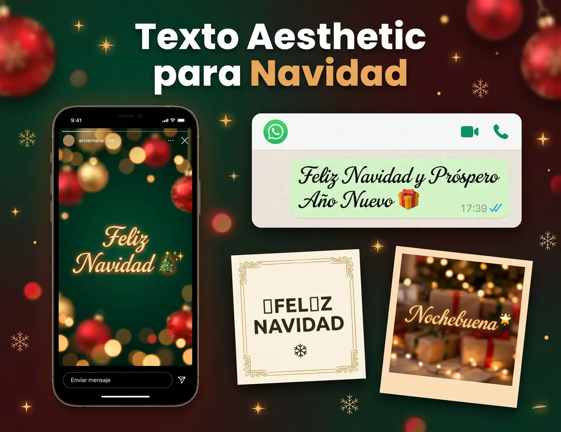 Letras aesthetic navideñas para felicitaciones de Navidad con fuentes decoradas y emojis estacionales
