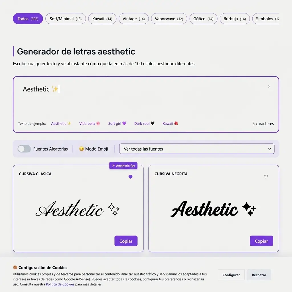 Paso 1: escribir tu texto en el cuadro de entrada del generador de letras aesthetic