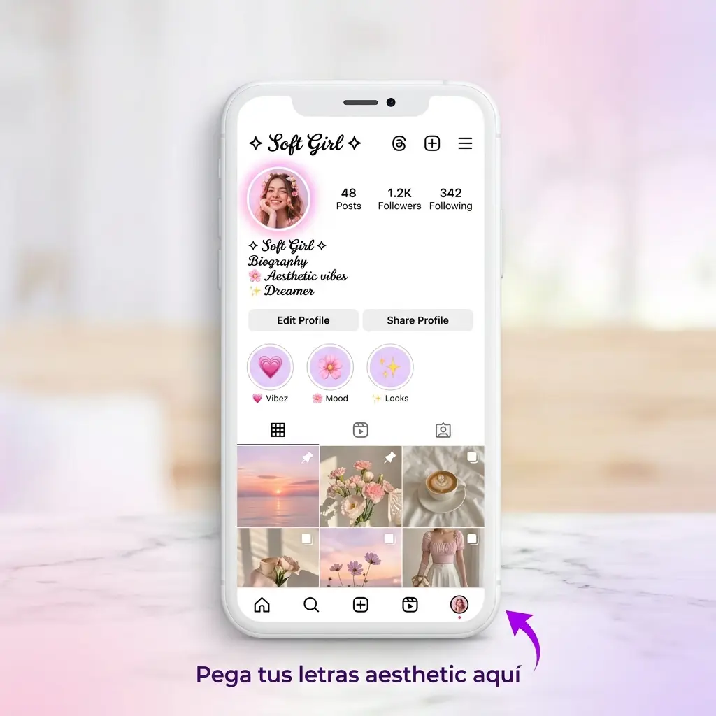Paso 3: pegar letras aesthetic en Instagram, TikTok, WhatsApp o cualquier red social