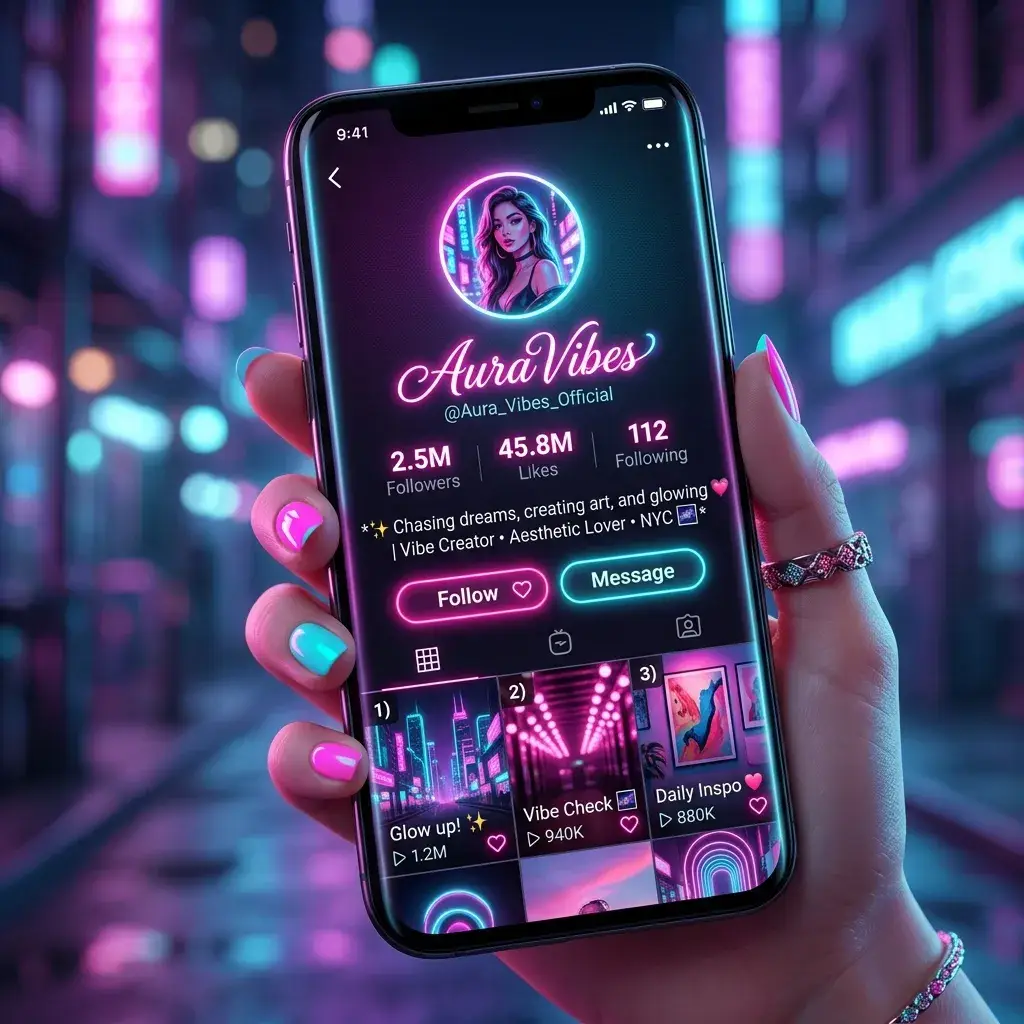 Perfil de TikTok aesthetic con letras cursivas